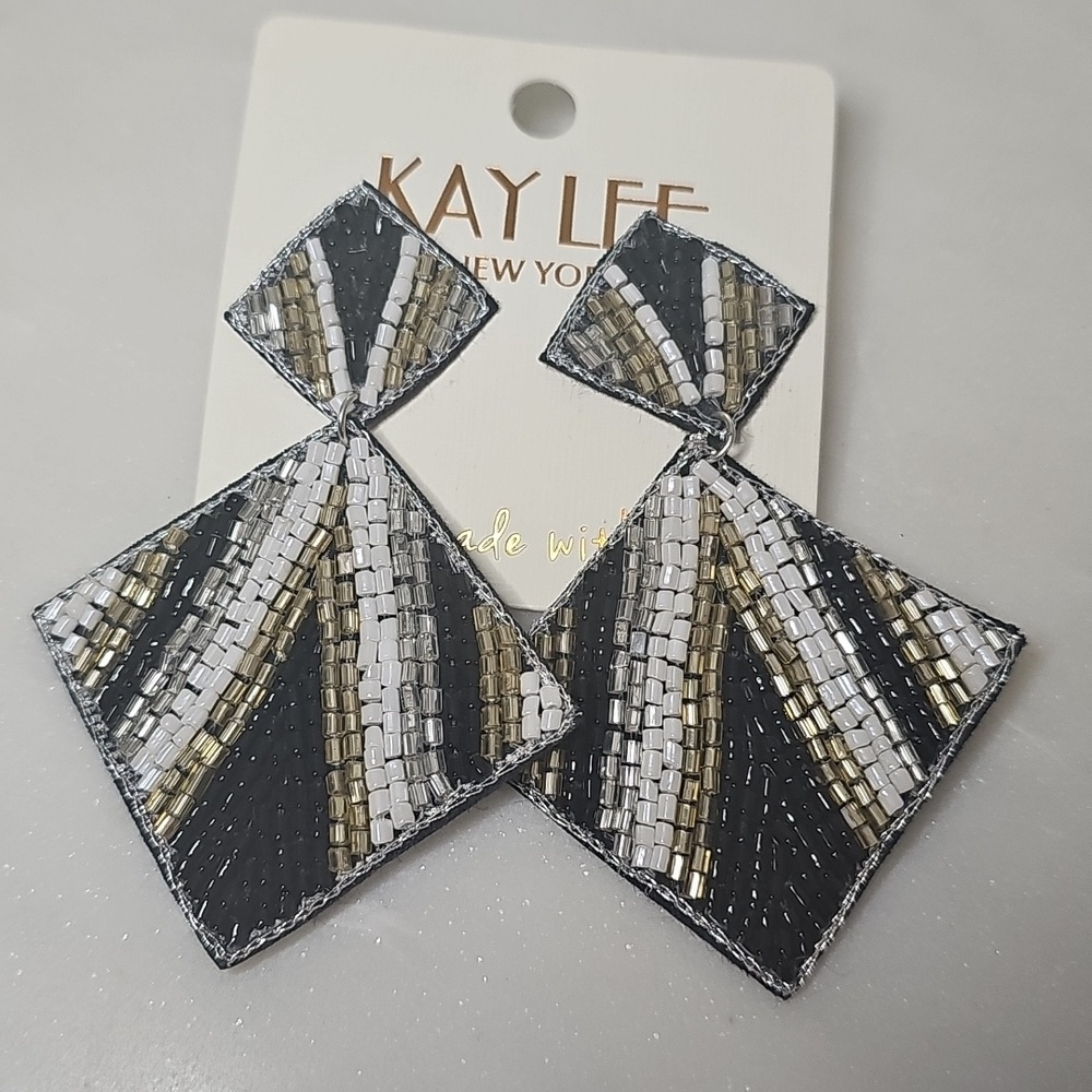 Kay Lee Black and Gold Beaded Earrings
